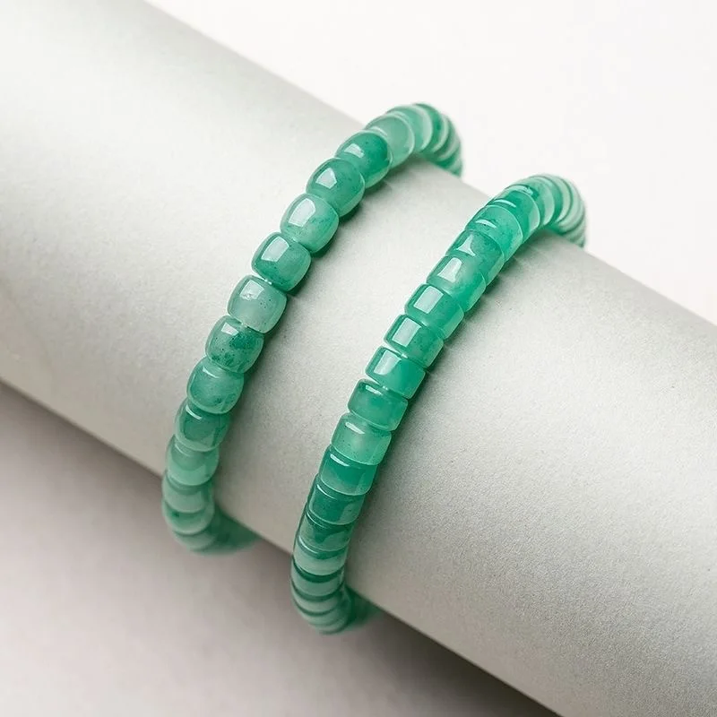 

Jade color bracelet men's and women's ice blue crystal agate chalcedony straight cut bucket bead jade bracelet