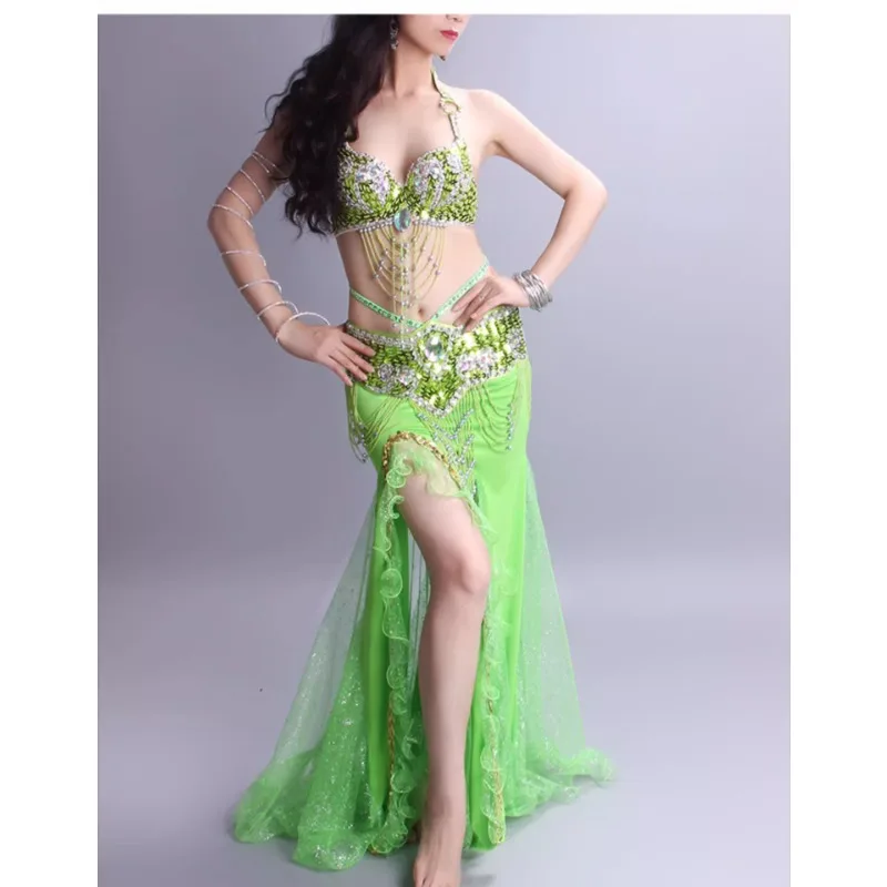 Costumi di danza del ventre personalizzati Set 2025 Nuovo vestito da spettacolo teatrale Reggiseno sexy Taglia grande D-E Cup Dancewear esotico