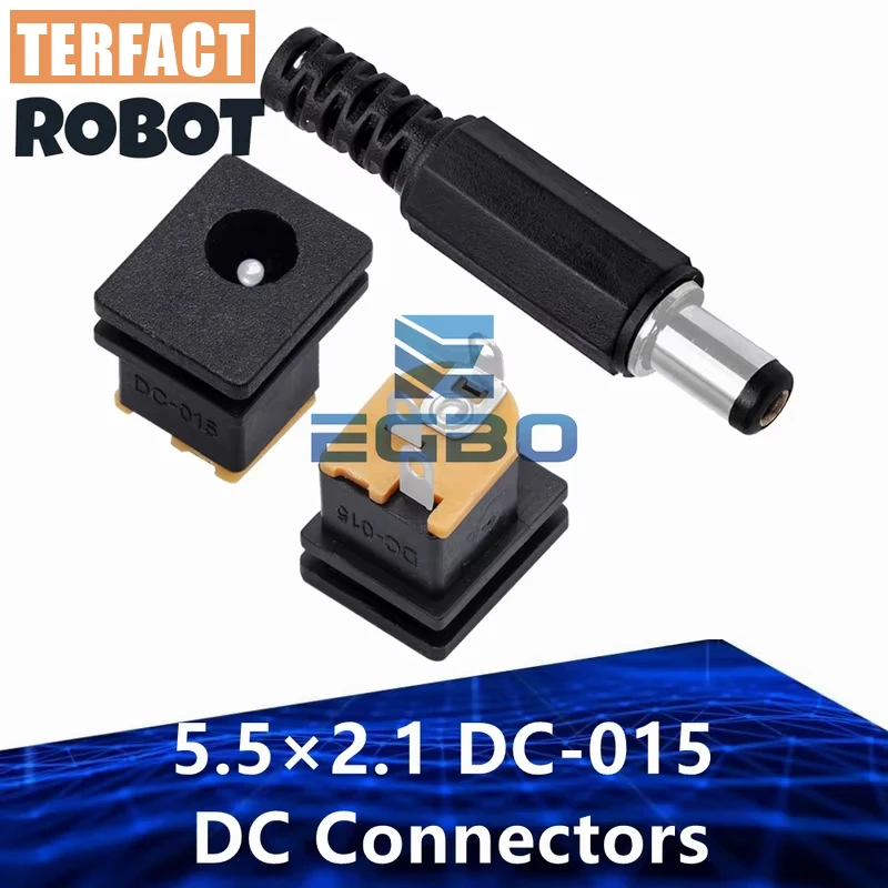 10pcs 5.5×2.1 DC-015 DC Connectors Square Plug Male Female Jack Socket Nut Panel Mount Power Adapter DC015 5.5*2.1mm 2.0mm 3Pin