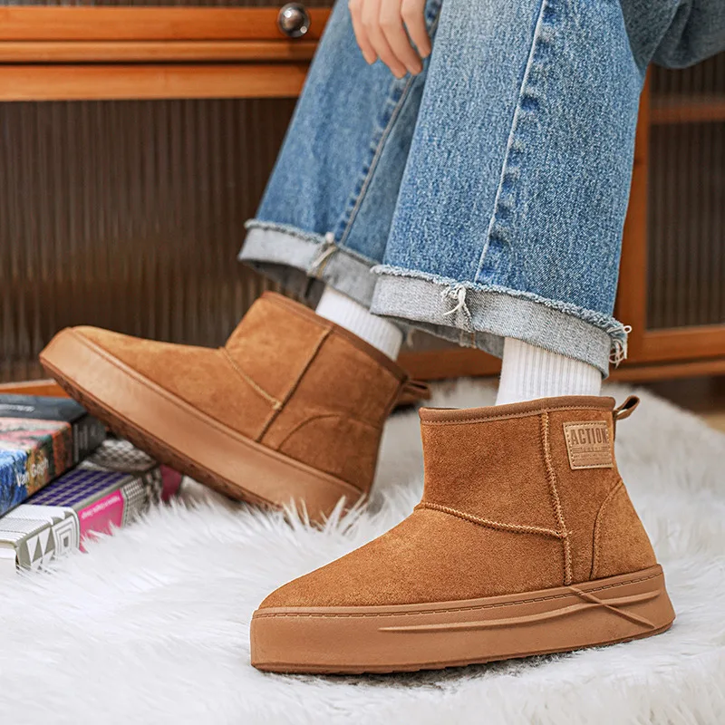 2025 Winter Black Boots Men Warmed Cotton Slip On Boots Man Ankle Boots Outdoor Platform Mens Snow Boots botas de nieve hombre