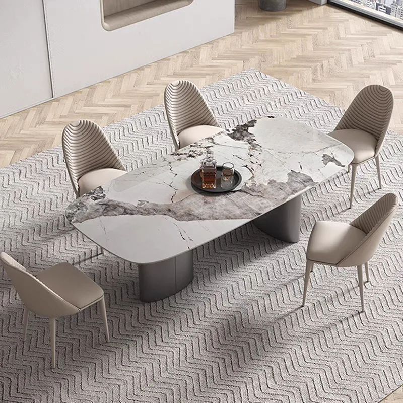 Italian minimalist stainless steel Pandora rock slab dining table Small apartment horse belly shaped household modern rectangula