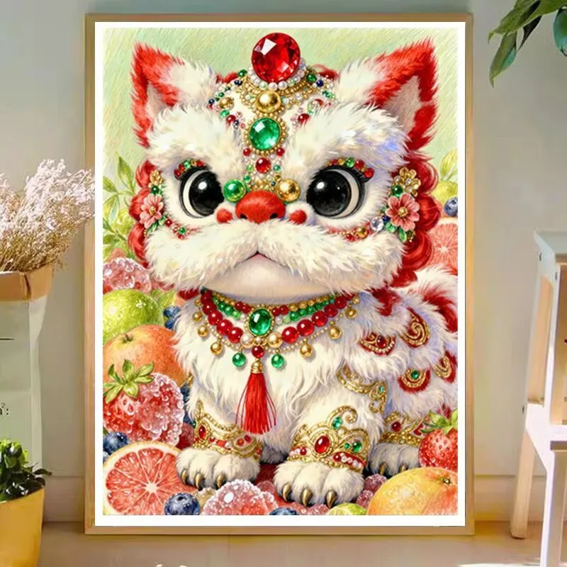 

Red Lion Dance 9CT 11CT Embroidery DIY Chinese Style Printed Kits Cross Stitch Thread Needlework Sets Home Decor Crafts