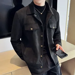Autumn Winter Men's Suede Jacket Thick Casual Business Windproof Jacket Slim Fit Social Streetwear Windbreaker Coat Men Clothing