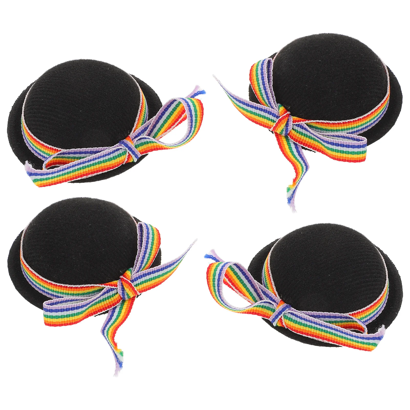 4 pezzi mini cappelli cappelli a cilindro formali neri con tessitura colorata piccoli copricapi artigianali per la festa del tè in casa delle bambole - accessori in miniatura