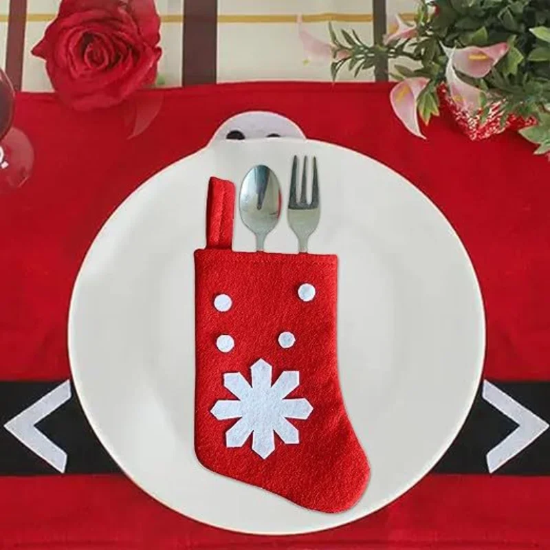 4pcs Christmas Knife And Fork Pocket Elk Xmas Socks Cutlery Bag Non-woven Fabric Cookware Holder Organizer Table Decor