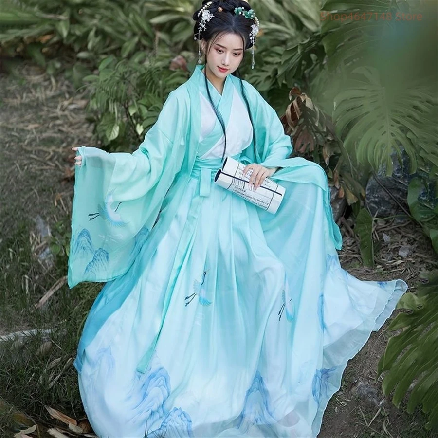 Chinese Stijl Vrouwen Oosterse Vintage Hanfu Kostuums Bloemen Borduurwerk Fee Jurken Traditionele Oude Prinses Dagelijkse Outfits