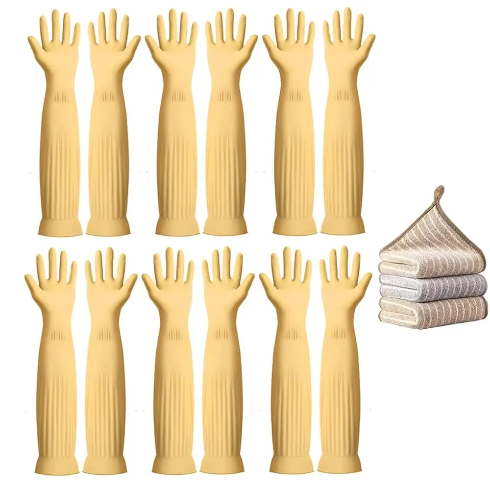 

Free Shipping 6 - Pair 17.8 - Inch Elbow - Length Reusable Rubber Waterproof Household Cleaning and Kitchen Dishwashing Gloves -