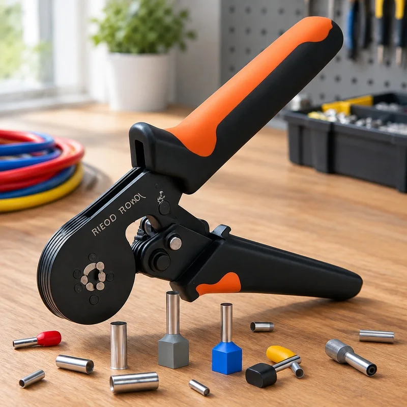 Household Electrical Wire Crimping Set with Tubular Ferrule Sleeves, HSC8 Model for Terminal Connections, Sizes 6-4 to 16-6