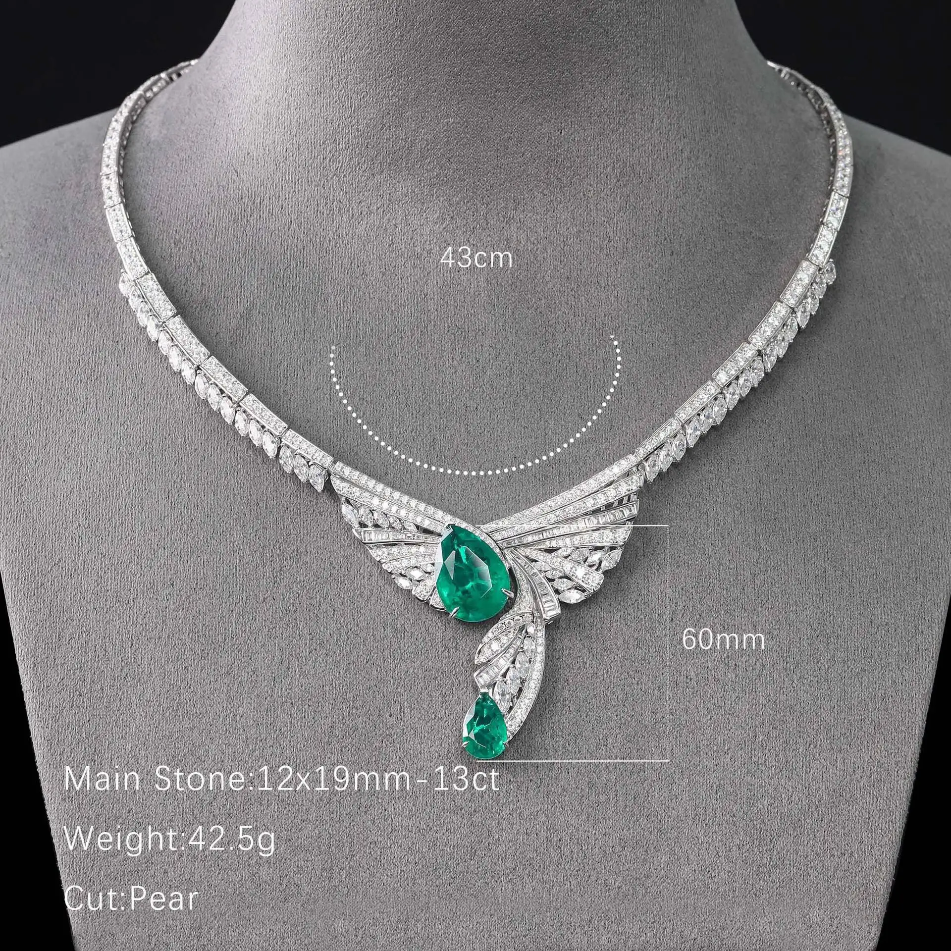 Vintage 925 Sterling Silver 13 CT Lab Sapphire Emerald High Carbon Diamond Gemstone Cocktail Pendant Necklace Fine Jewelry