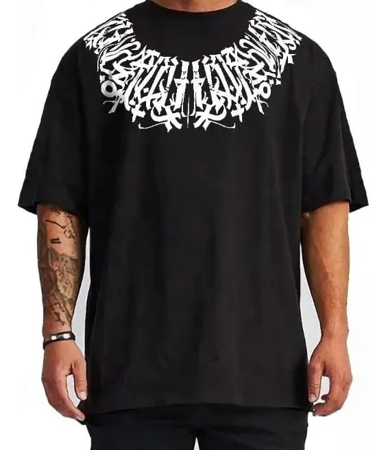 Men's Gothic Blackletter Font Graphic Vintage Washed T-Shirt, Oversized Cotton Streetwear Tee