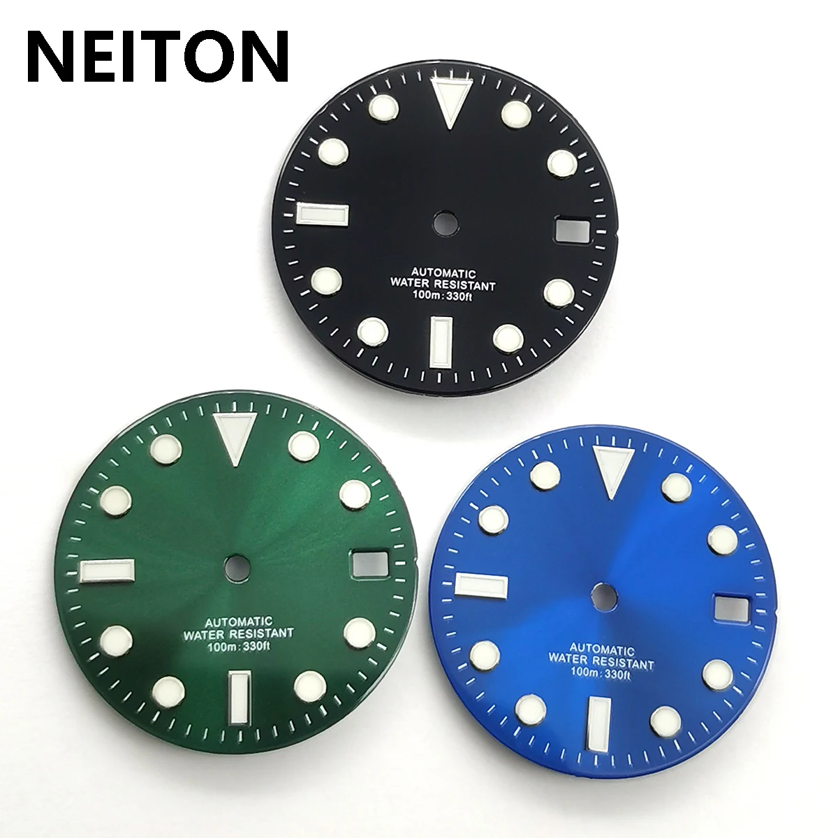 NEITON 29mm black green blue red orange watch dial luminous 9 o\'clock date fit NH35 movement