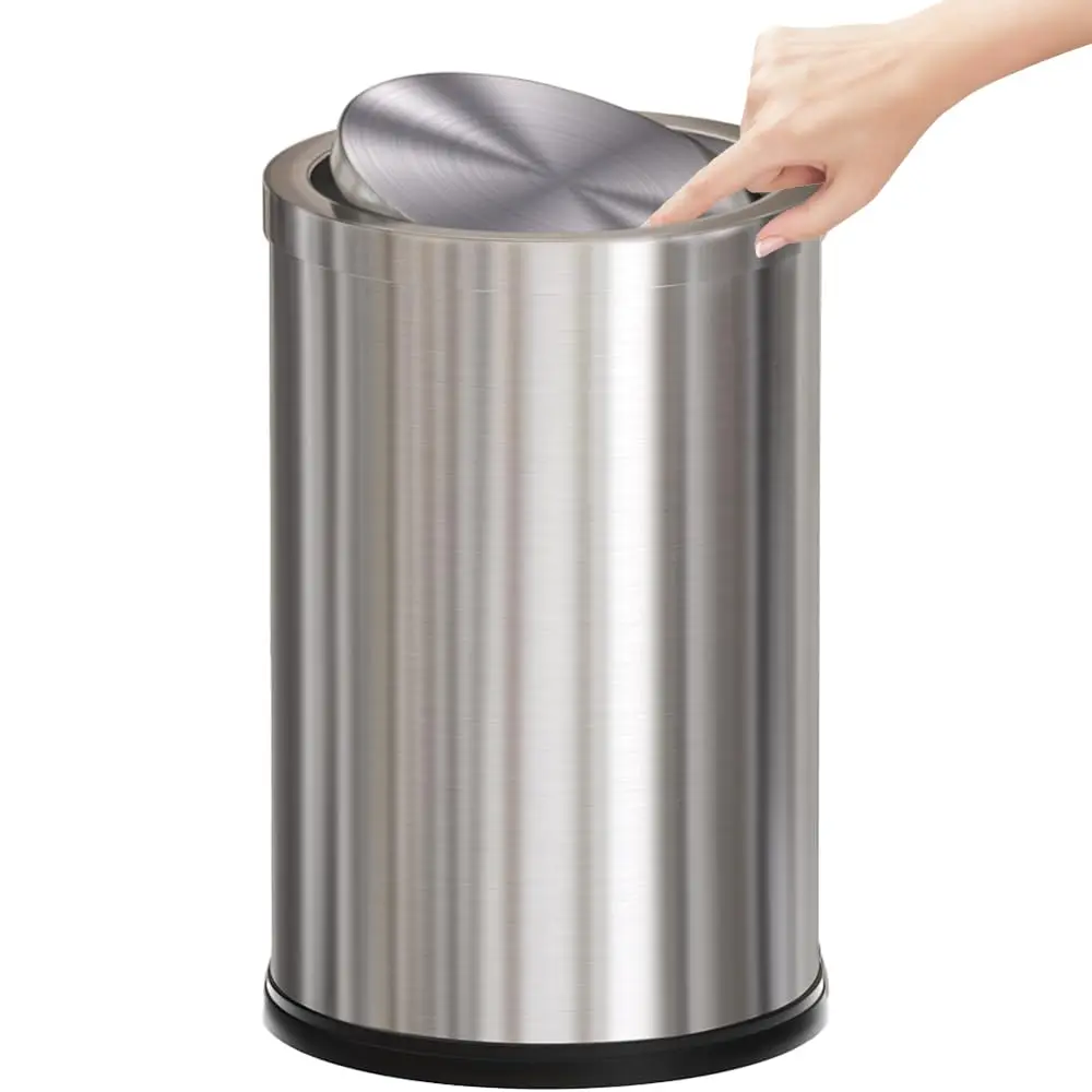 

Small Bathroom Trash Can with Lid, 2.4 Gal Stainless Steel Garbage Bin for Home Office