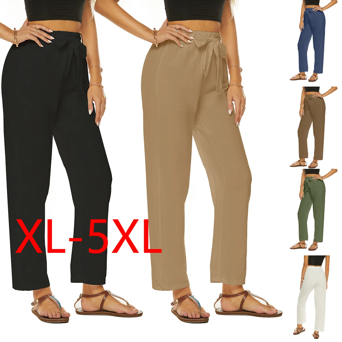 

plus Size Casual Trousers Waist Tie for Fat Women Spring 2024 Big Size Ladies Faion Comfortable Fit Pants
