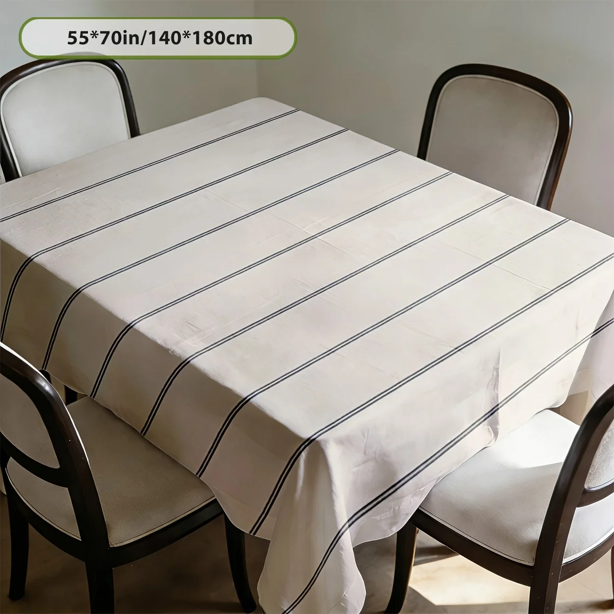 Tablecloth 2D Flat Printing - 1 piece - Vertical stripe style, white and beige color scheme, durable polyester fabric, yzb