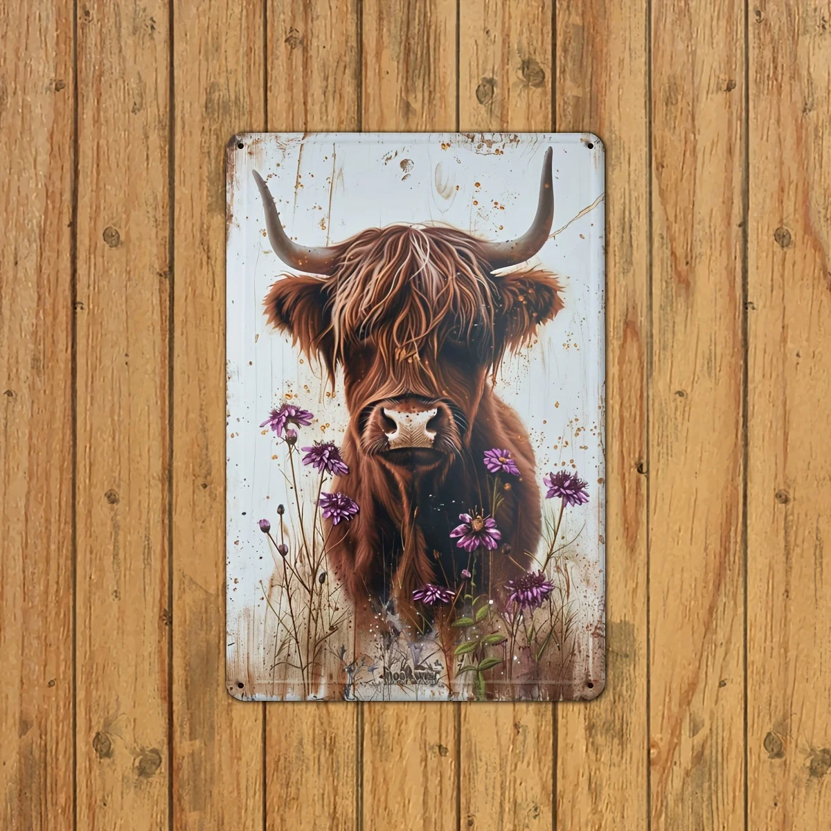 [Indoor Outdoor Iron Wall Art] Highland Cow Vintage Metal  Sign, Rustic Iron Wall Art for Indoor Outdoor Decor