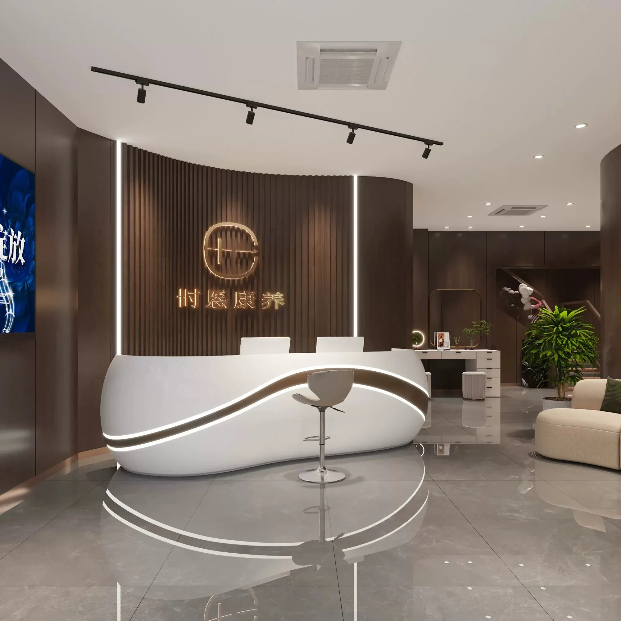 FRP Special-shaped Reception Desk Front Paint Arc Dental Hospital Reception Desk Checkout Page Simple High-end Rezeption Theke