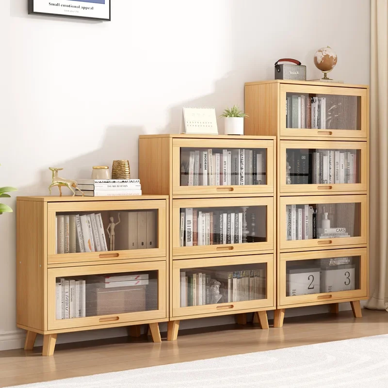 Solid wood bookcase upturn door study bookshelf shelf household living room multi-layer floor dining side cabinet