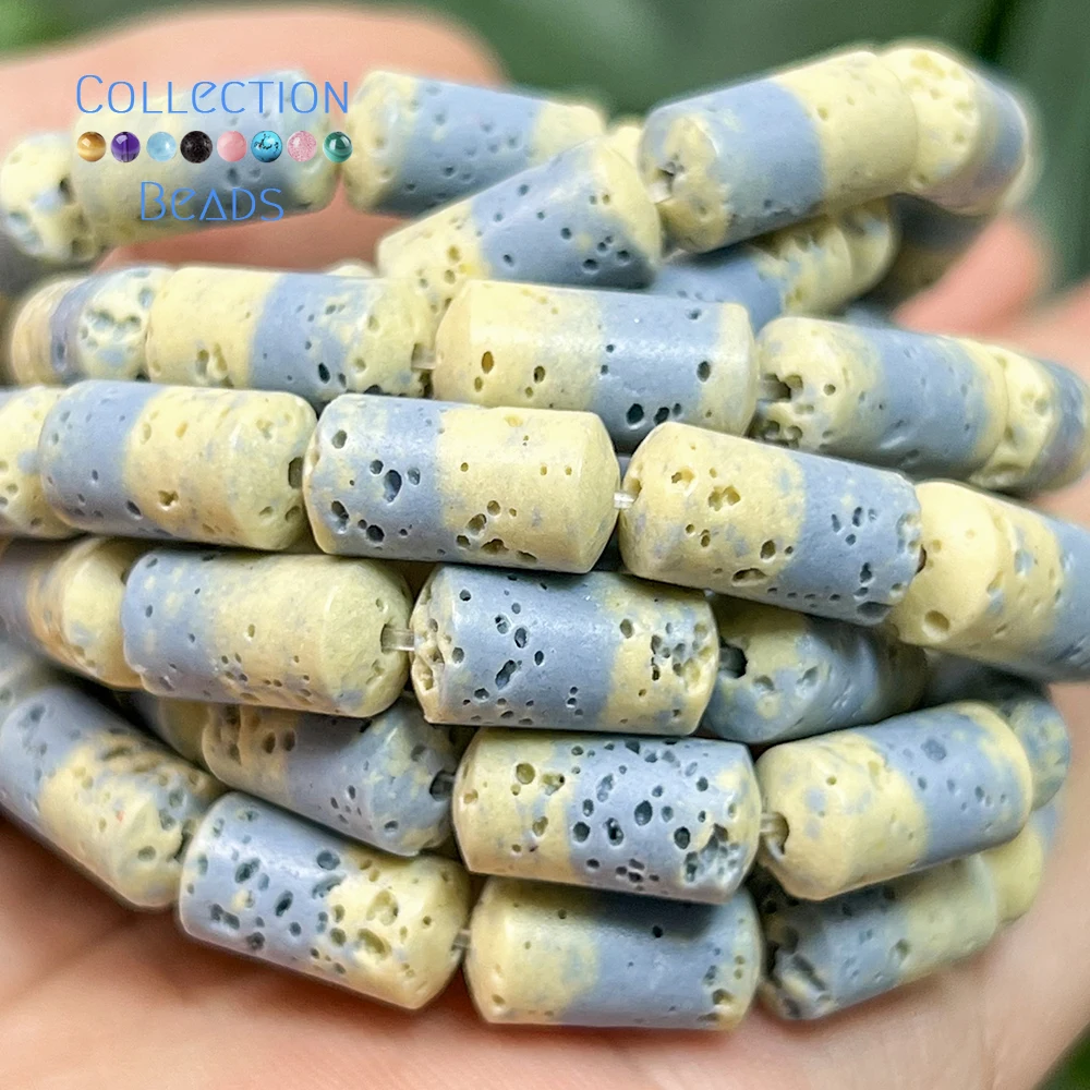 Natural 5x10mm Volcanic Lava Beads Blue and Yellow Cylinder Loose Bead for Jewelry Making DIY Bracelet Accessories