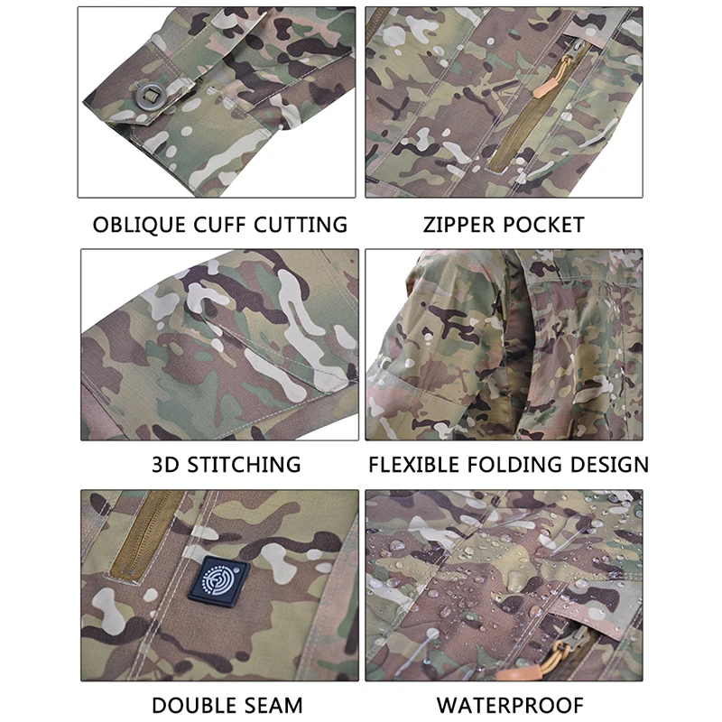 Airsoft Camo Jacket for Men Coat Paintball Work Pants Military Clothing Combat Uniform Camping Tactical Pants +Pads Army Suits