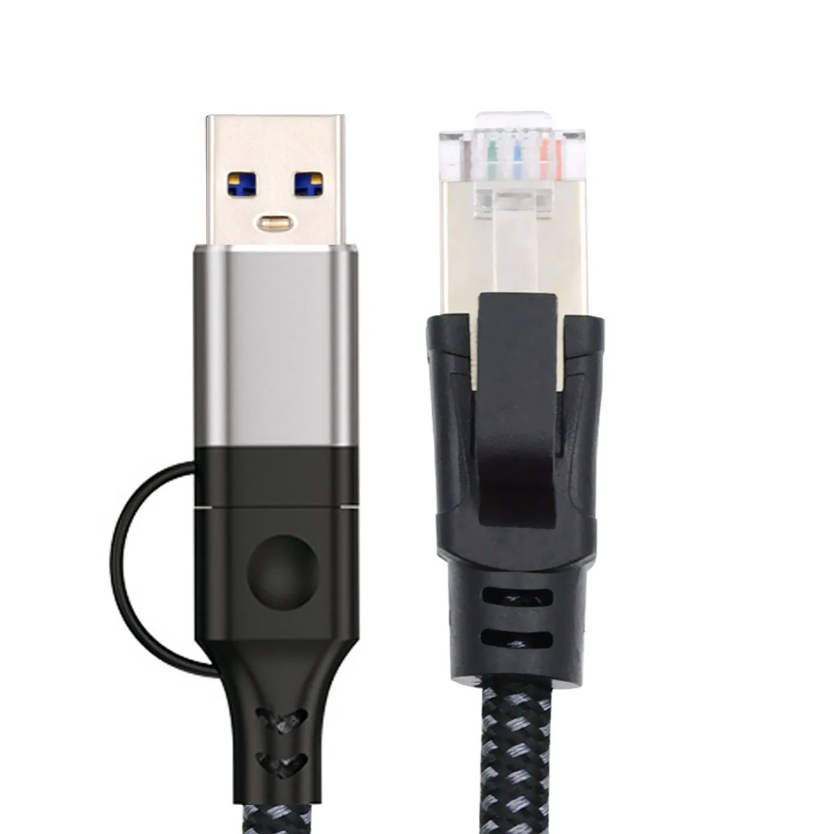 

Combo USB Type-A & Type-C USB-C to Ethernet Cable URJ45 Male Cord Directly Connected 1000Mbps Gigabit LAN Network