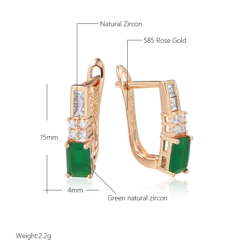 Kinel Hot 585 Rose Gold Color Bride Wedding Earring Fashion Green Natural Zircon Drop Earring Daily Fine Vintage  Jewelry