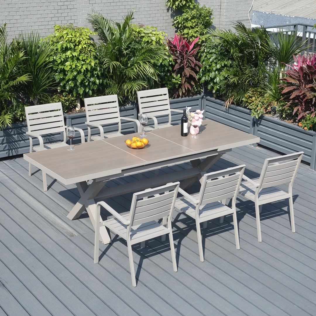 Extendable Outdoor Dining Table Patio Garden Aluminum Table For Villa Backyard Dining Space Saving Hot Sale Factory Direct
