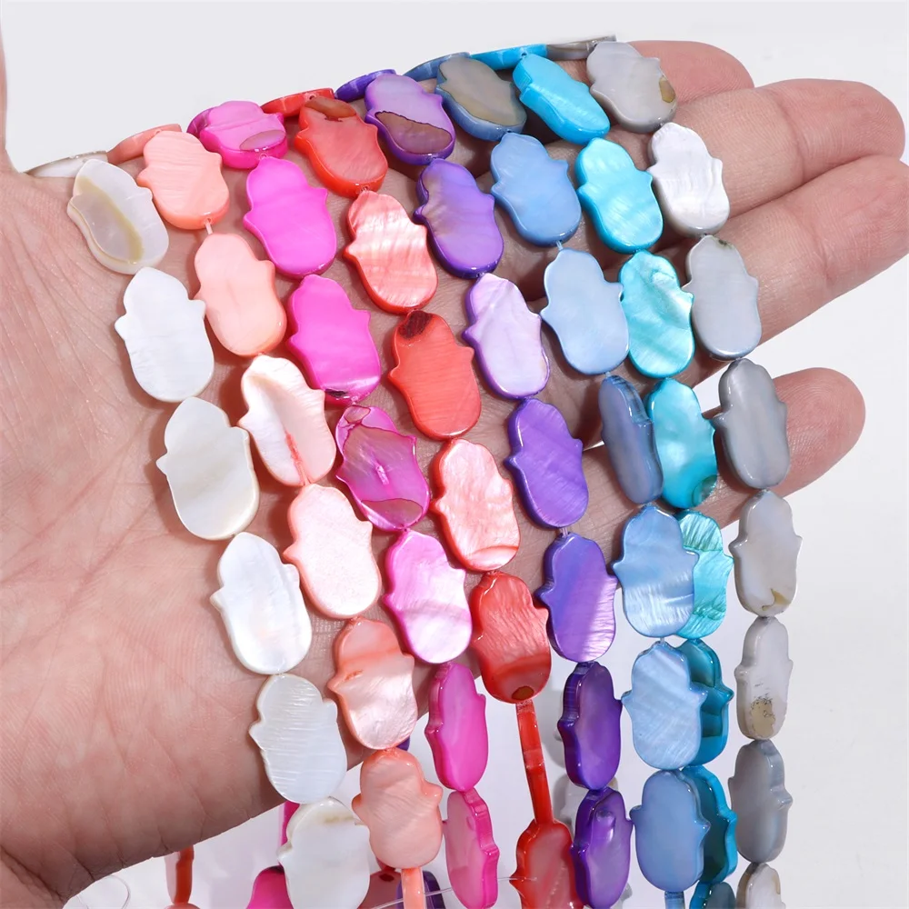 Wholesale Fatima Shape Dyed Beads Mother of Pearl Bead Natural Shell Dyed Beads for diy Bracelet Neckalces Accessories 12x18mm