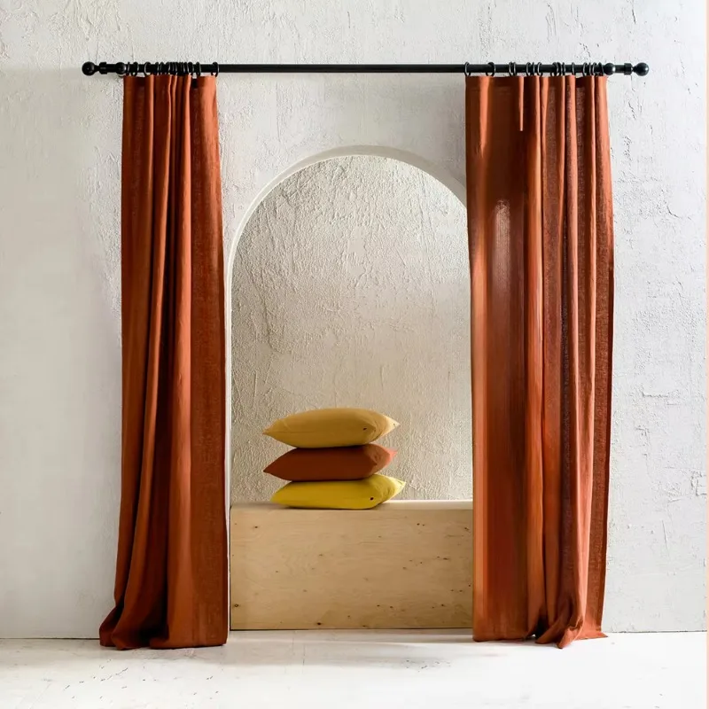 

Wholesale Custom Blackout Curtain Eco Friendly Pure Linen Textile Fabric European Style Grommet Curtain