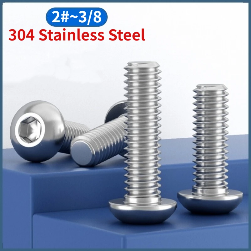 2#-56 4#-40 6#-32 8#-32 10#-24 1/4-20 5/16-18 3/8-16 Unc 304 Stainless Steel Hexagon Socket Button Screws Round Allen Bolts