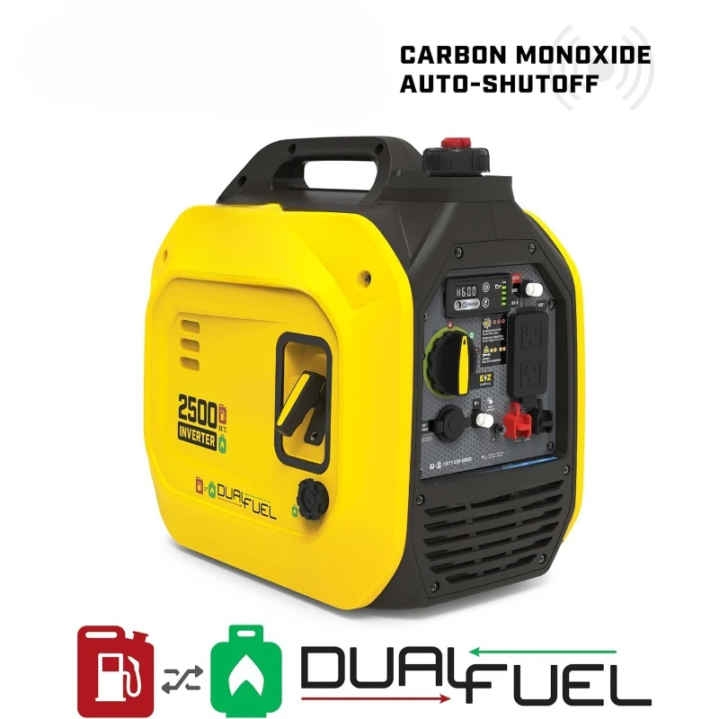 2500-Watt Dual Fuel Portable Inverter Generator with Quiet Technology and CO Shield Clean Electricity with An Ultra-quiet 53dBA