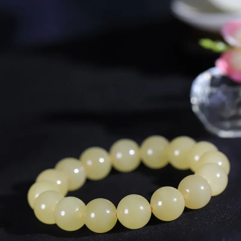Hetian Sugar Jade Bracelet Made From Qemuo Material, Translucent, Fine Texture, Thick And Lustrous