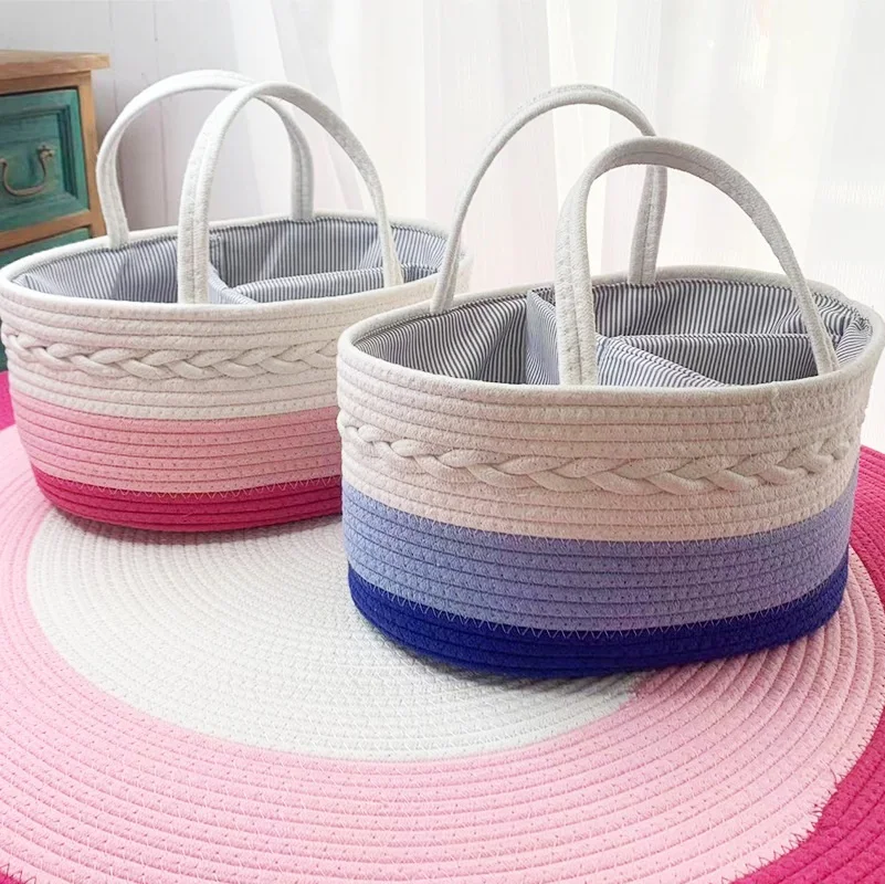 Multi Functional Travel Portable Mommy Bag Cotton Rope Woven Basket Portable Detachable Diaper Storage Bag Baby Diaper Storage