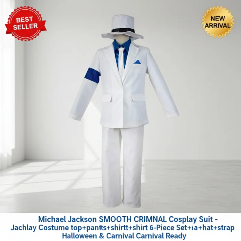 

☆SunlCos Michael Jackson Smooth Criminal Suit Cosplay Costume Top+Pants+Shirt+Tie+Hat+Strap Halloween Carnival☆
