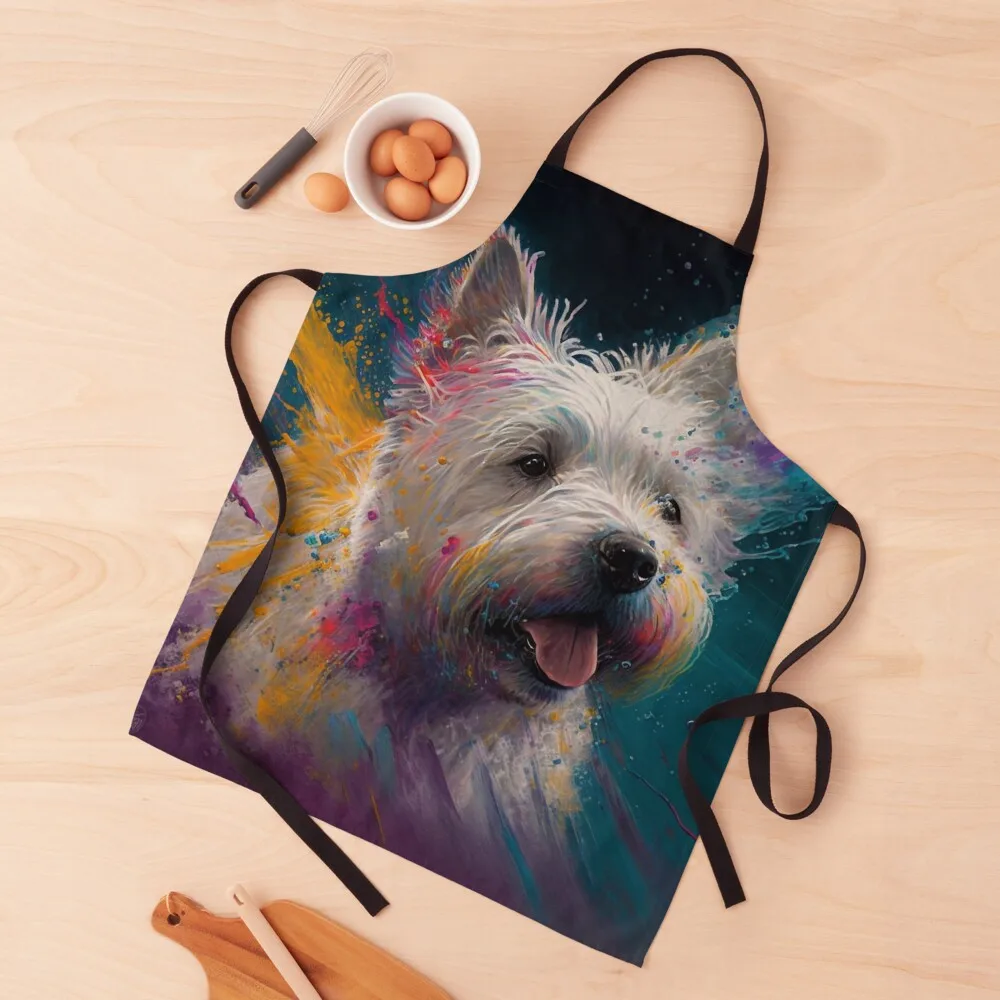 

West Highland White Terrier Synesthetic Splash Painting Art Apron Hairdresser Waterproof women Apron