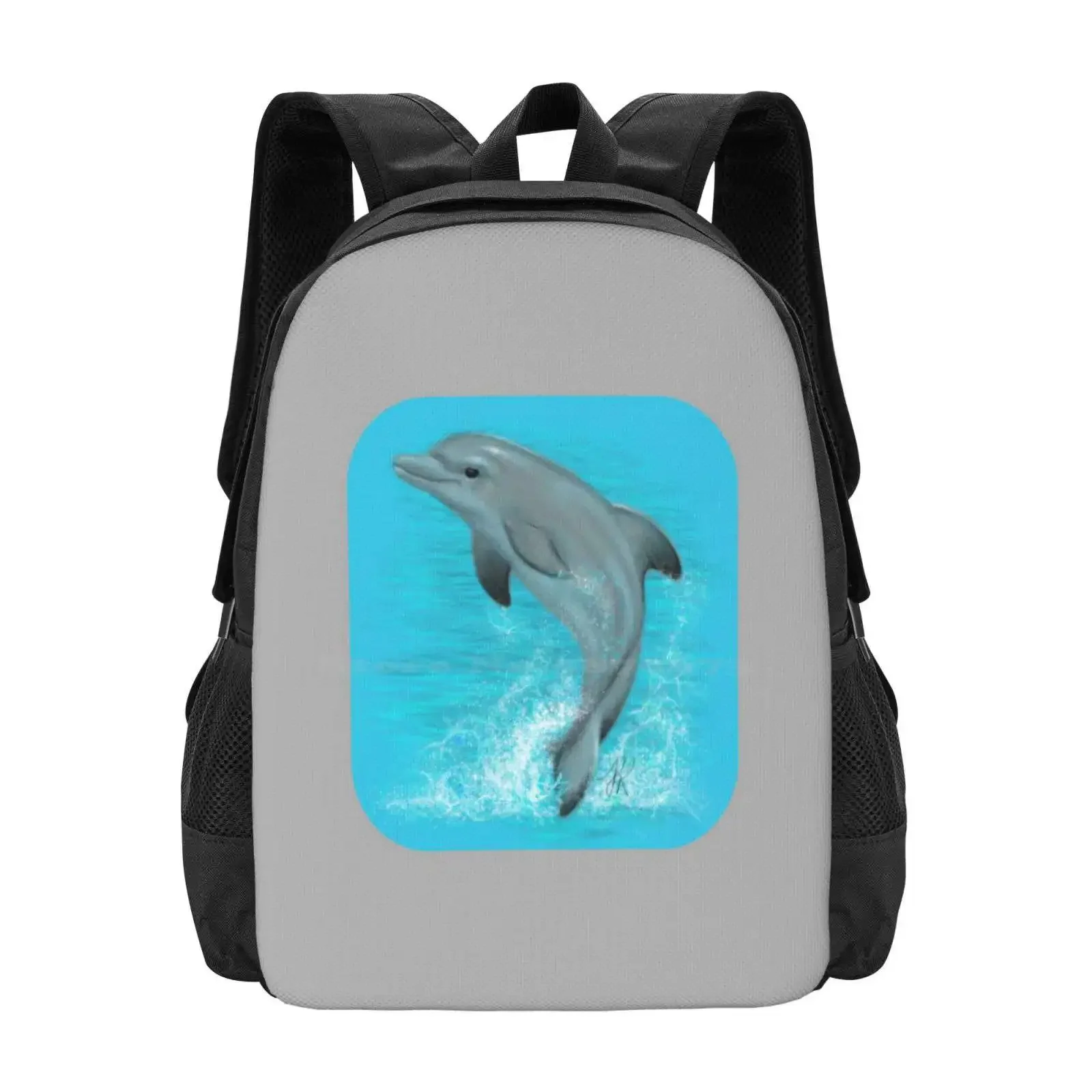 

Happy Dolphin Hot Sale Schoolbag Backpack Fashion Bags Dolphin Sea Angel Sea Creatures Ocean Sea Animals Fun Happy Joy Blue