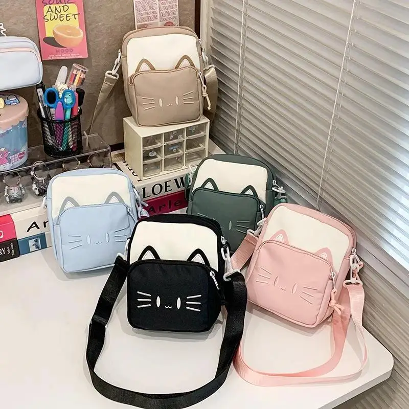 Niedliche Katzen-Stickerei Umhängetasche Schultertasche Lässige Mini-Handytasche für Mädchen Teenager Tägliche Outdoor-Reise – Detail 4