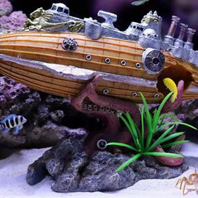 Fish Tank Aquarium Accessories Ornaments Resin Shipwreck Submarine Aquarium Landscaping Fish Tank Decoration Crafts