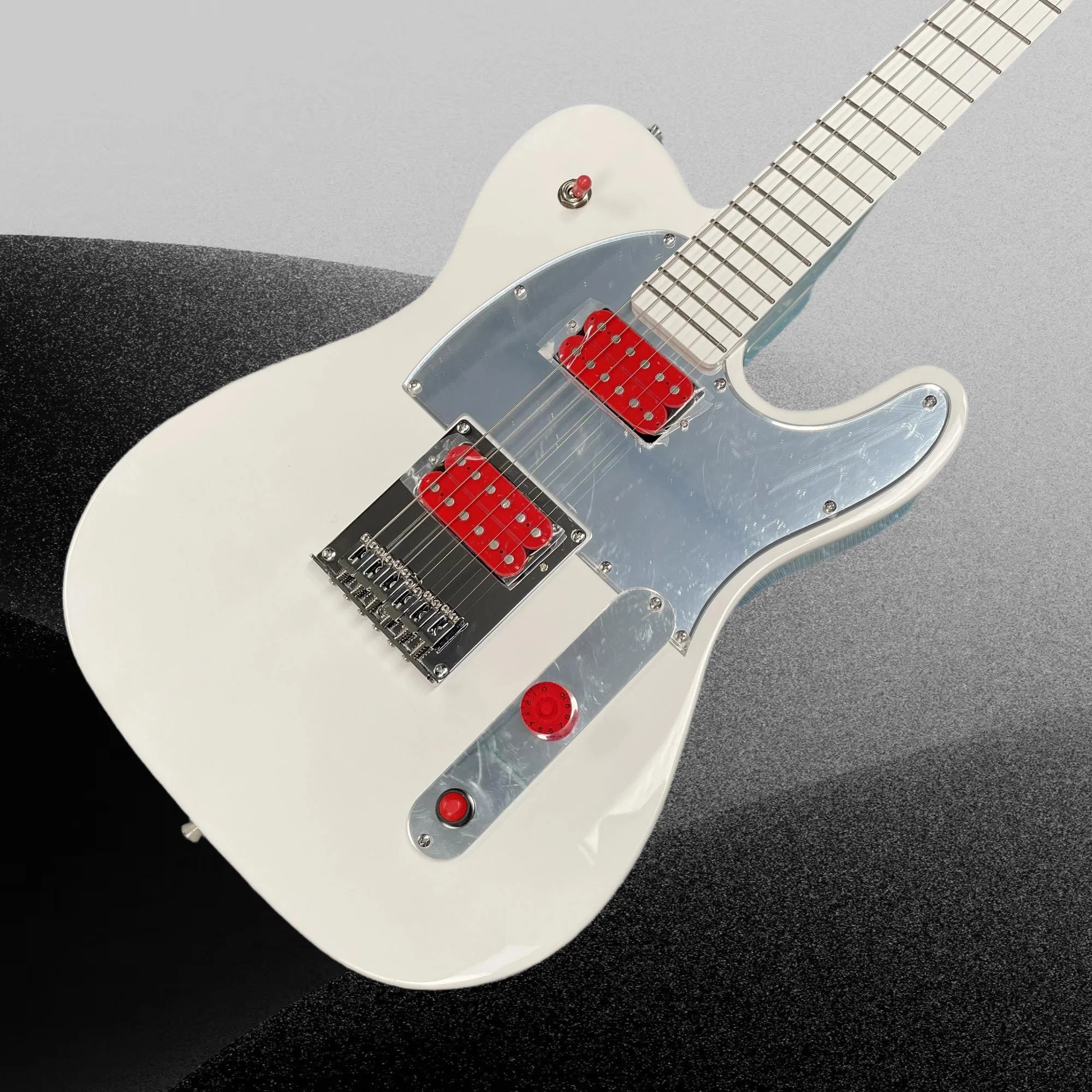 2026 White Guitar with Maple Fingerboard and Red Master Volume Knob, Beginner Family Version  Guitar