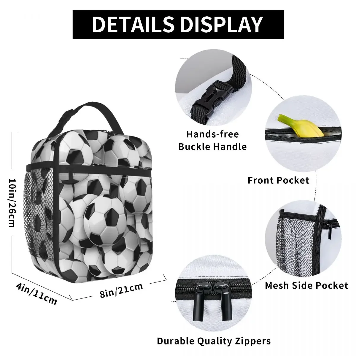 Soccer Football Insulated Lunch Bags High Capacity Sport Lover Meal Container Cooler Bag Tote Lunch Box School Outdoor Girl Boy