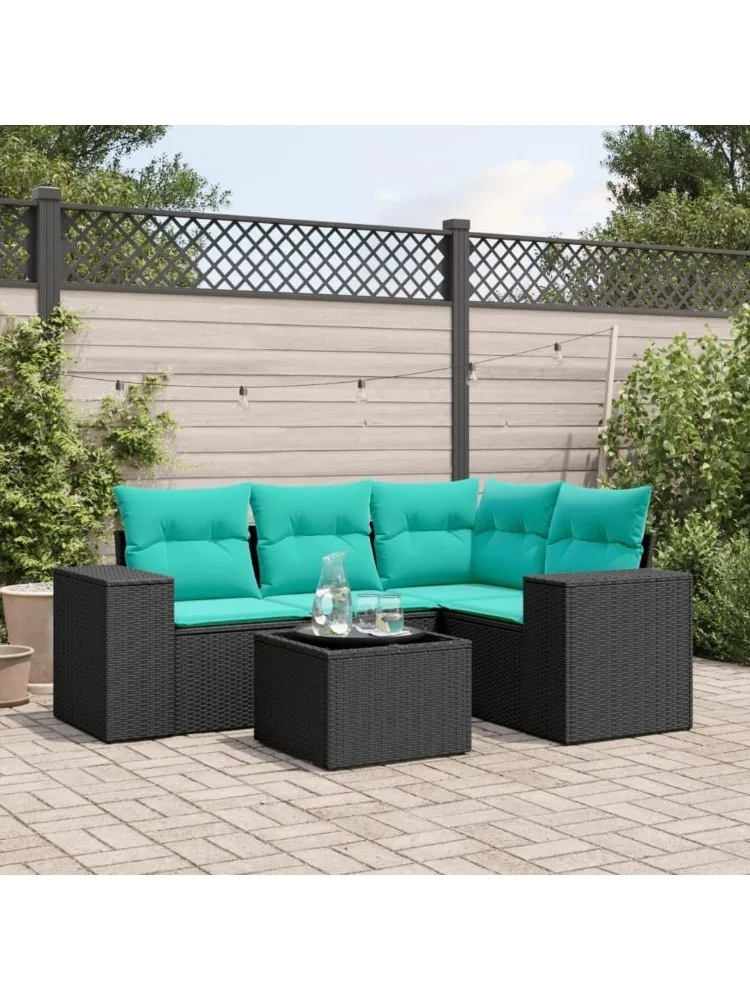 

Sofa Set with Cushions Black Poly Rattan Courtyard Furniture Garden Seating for Lawn Poolside
