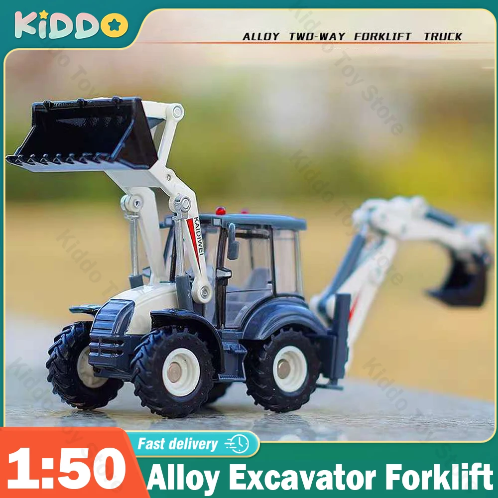 1:50 Alloy Diecast Excavator Inertia 4 Wheel Shovel Loader 2-way Forklift Bulldozer Backhoe Loader Truck Model Toys Collections