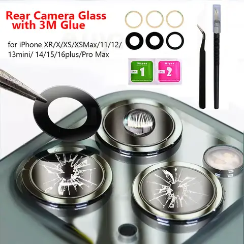 Reemplazo de cristal de cámara trasera para iPhone 16 15 Pro Max 14 Plus 13 12 11 Pro Max X Xs Max Kits de reparación de vidrio de cámara trasera