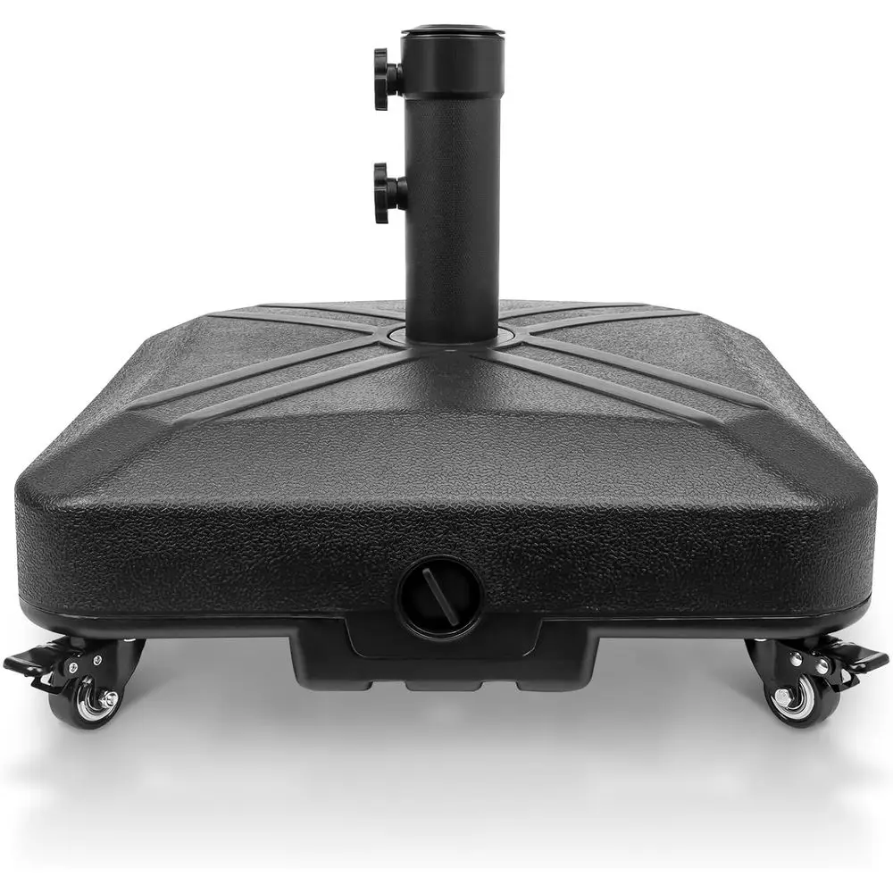 

Heavy Duty Square Patio Umbrella Base with Wheels, Outdoor Market Stand, 4 Locks, 2 Knobs, 125lb Capacity, Black