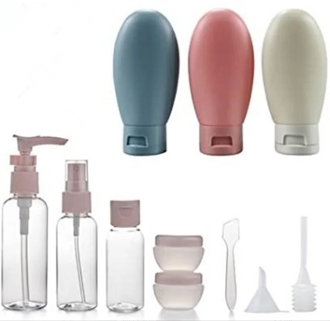 wholesale mini Travel bottle 11 piece set with pouch Refillable cosmetics plastic Shampoo Travel Set spray bottle