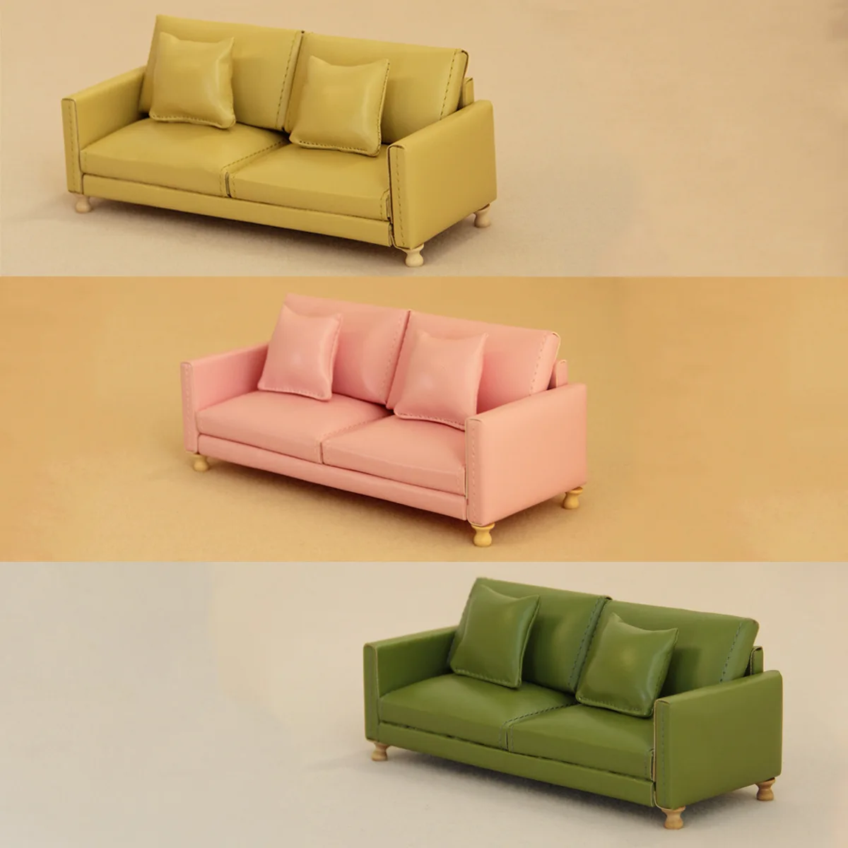 8-12 Scale Dollhouse Miniature Furniture, Leather Sofa Set, Miniature Model Scene Props
