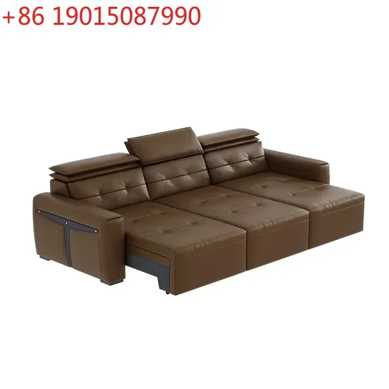 Italian Two-Purpose Sofa Retractable Flat Sleeping First Layer Cowhide Smart Electric Function Leather Sofa Bed
