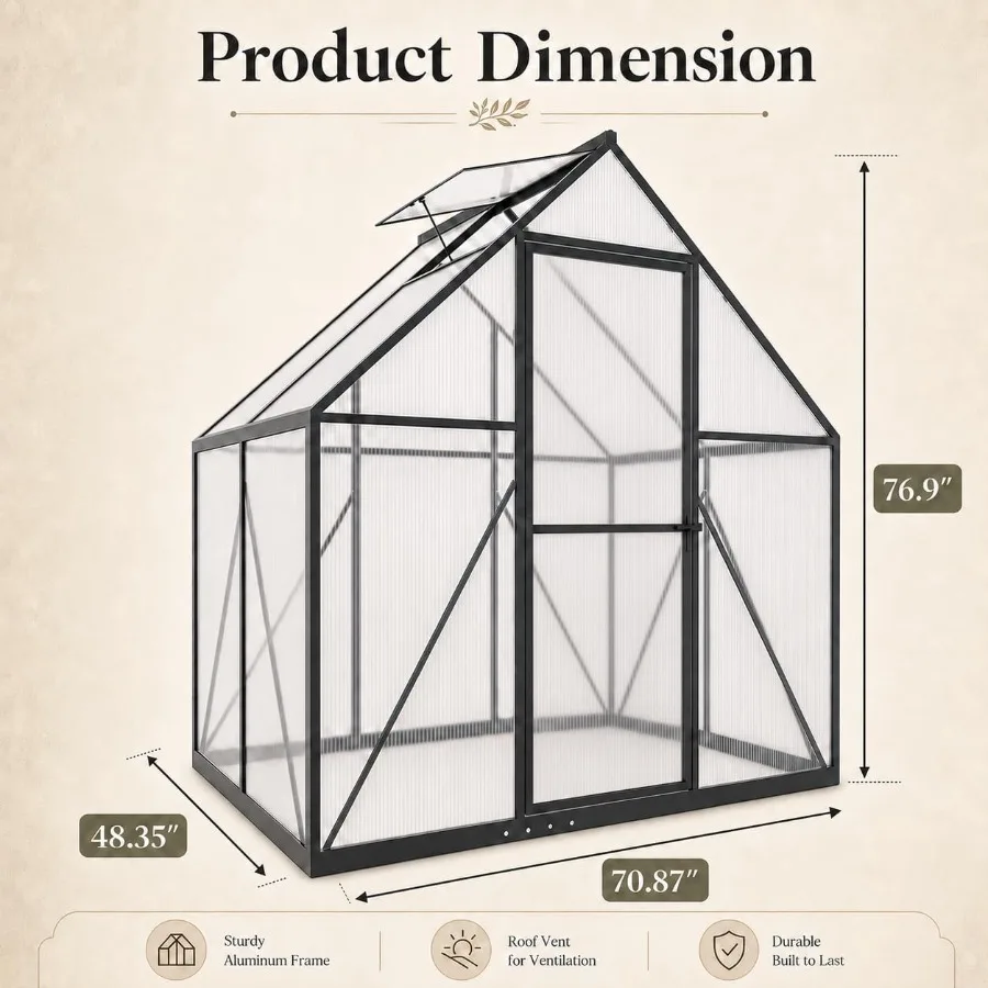 Feet Small Polycarbonate Greenhouse, Walk-in Greenhouses for Outdoors, Aluminum Frame Plant Green House with Locking Door and R