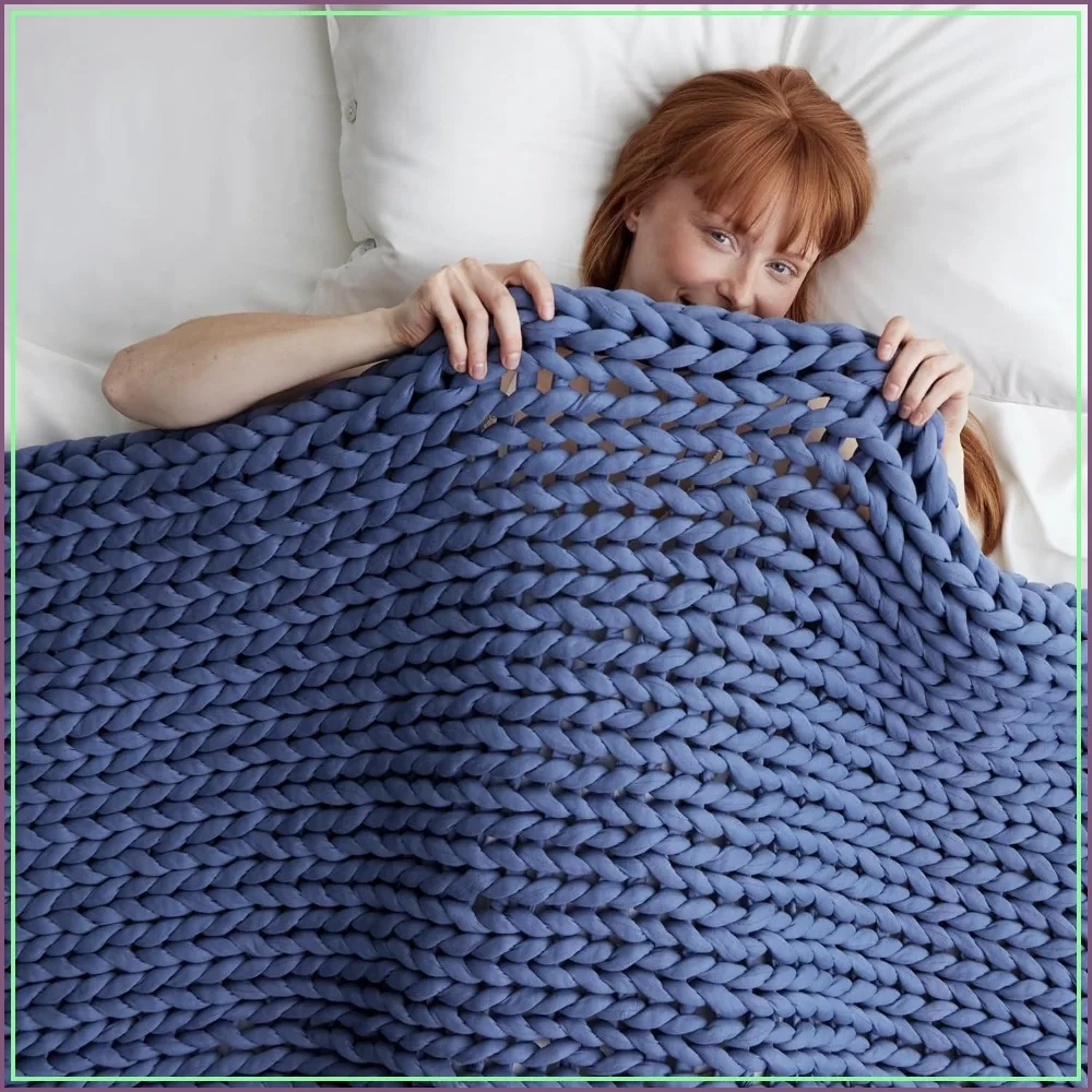 Cotton Hand-Knit Weighted Blanket for Adults Chunky Knit Breathable Soft Bedroom Throw
