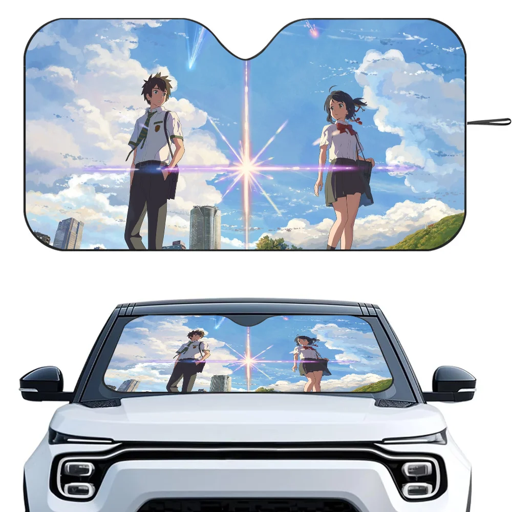 

Anime y-Your Name Car Sunshade Curtains Heat-insulating Aluminum FilmReusable Suction Cup Blocks UV Rays Car Sun Visor Protector