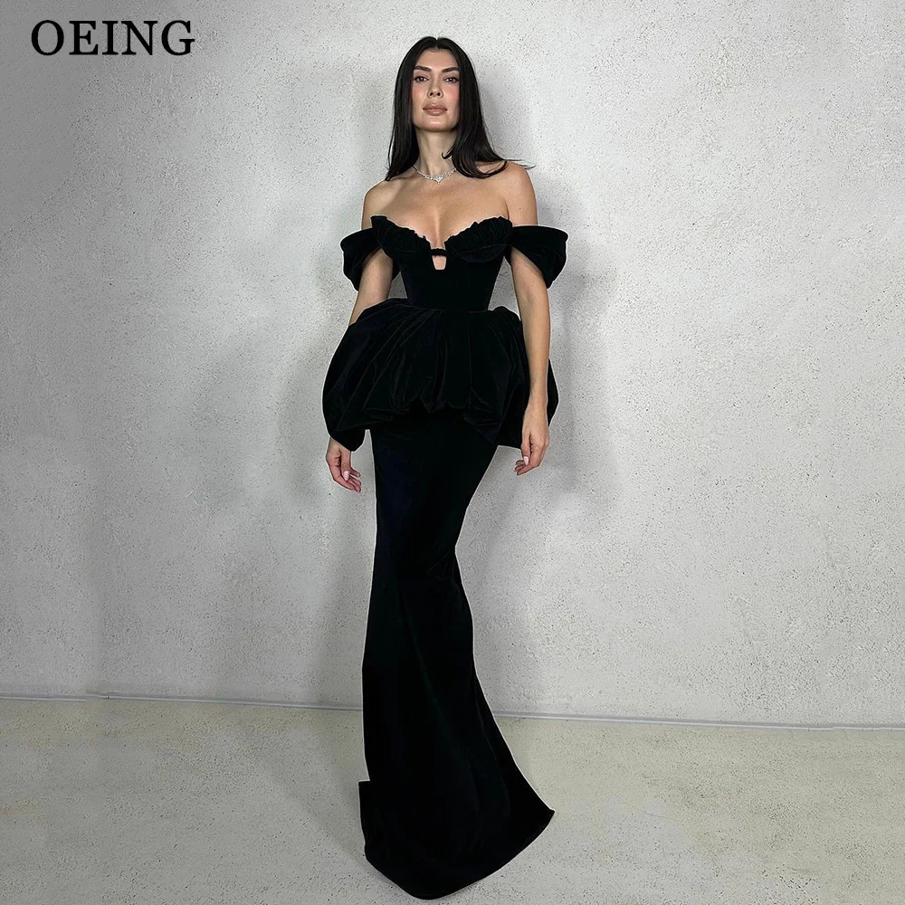 

OEING Sexy Black Mermaid Evening Dresses Elegant Off the Shoulder Velvet Cut Out Prom Gowns Formal Party Dress Vestidos De Noche